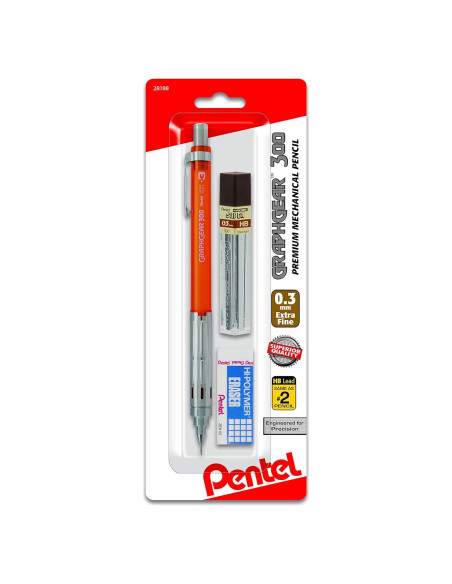 Lápiz Mecánico Pentel GraphGear 300 0.3mm Naranja con Borrador Lápiz Mecánico Pentel GraphGear 300 0.3mm Naranja con Borrador