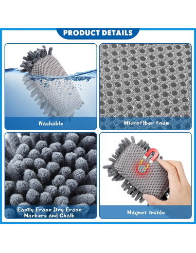 Borradores Magnéticos de Microfibra Sherr - 18 Pcs Gris
