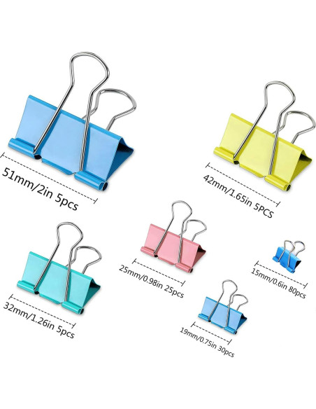 Clips de Carpeta Metálicos JANYUN 150 Piezas 6 Tamaños