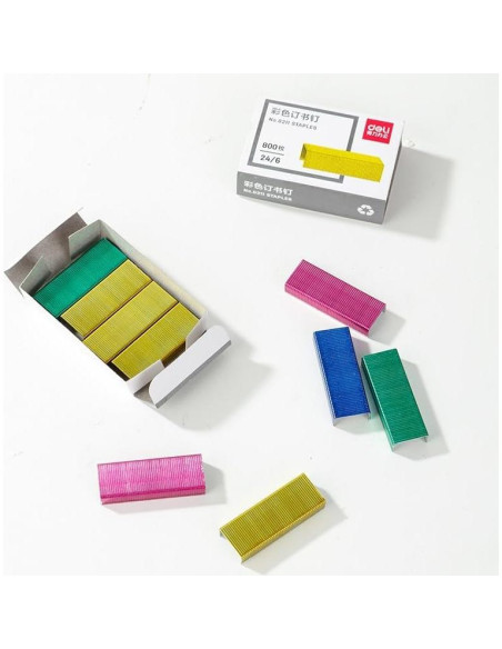 800 Grapas Coloridas Wentoenapp 24x6mm para Oficina y DIY