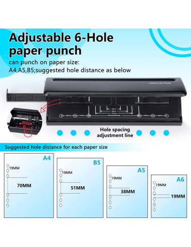 Perforadora Ajustable WORKLION 6 Agujeros A5 - 19.3 cm