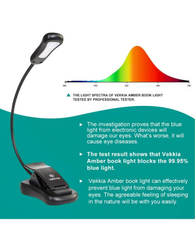 Luz de Libro Recargable Vekkia Ámbar 3 Brillos 3 Temperaturas