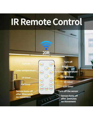 Barra de luz LED bajo gabinete THLITURE 3Pack 12W regulable