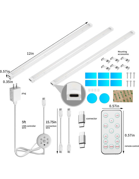 Barra de luz LED bajo gabinete THLITURE 3Pack 12W regulable