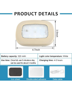 Luz de Cúpula Magnética KVAEY para Coche LED USB Beige 2