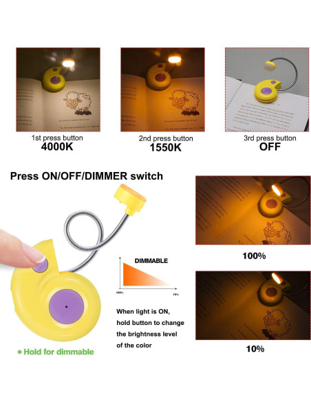 Luz de libro recargable HONGUT amarilla con 2 modos Luz de libro recargable HONGUT amarilla con 2 modos