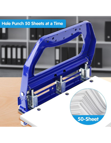 Perforadora de Papel AFMAT 3 Agujeros 50 Hojas Azul