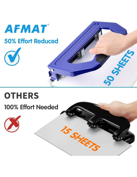 Perforadora de Papel AFMAT 3 Agujeros 50 Hojas Azul