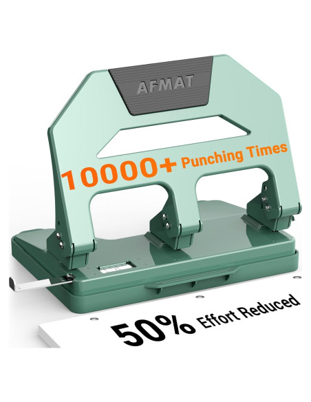Perforadora de 3 Agujeros AFMAT Verde - 40 Hojas, Metal Resistente