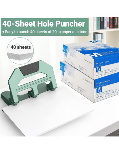 Perforadora de 3 Agujeros AFMAT Verde - 40 Hojas, Metal Resistente