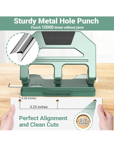 Perforadora de 3 Agujeros AFMAT Verde - 40 Hojas, Metal Resistente