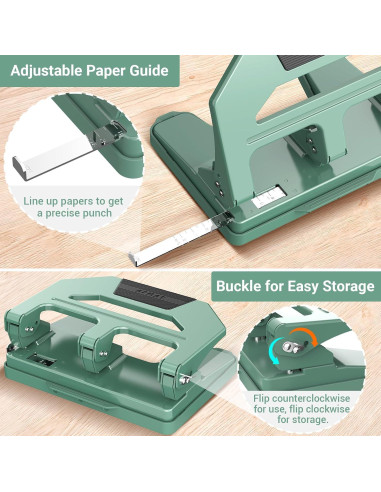 Perforadora de 3 Agujeros AFMAT Verde - 40 Hojas, Metal Resistente