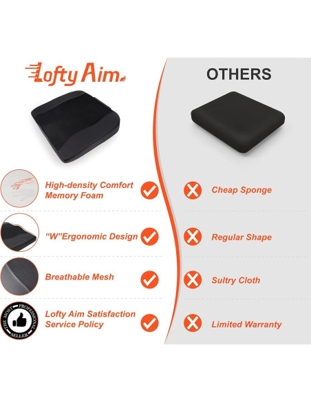 Cojín de Asiento Ergonómico Lofty Aim - Espuma de Memoria 45x43cm Cojín de Asiento Ergonómico Lofty Aim - Espuma de Memoria 45x43cm