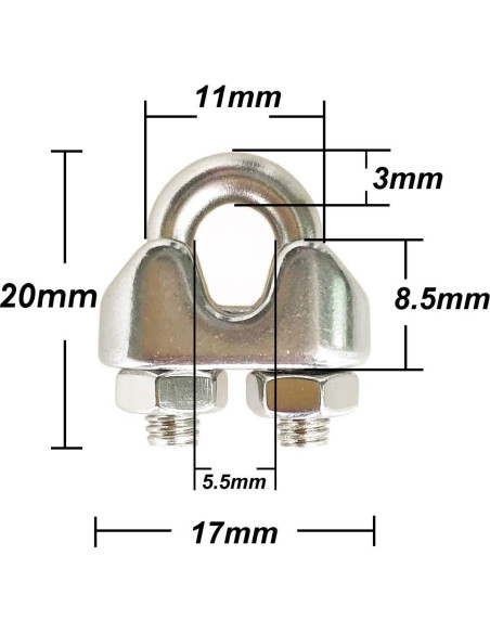 20 Clips de Cable de Acero Inoxidable HEVER M3 17x8.5mm