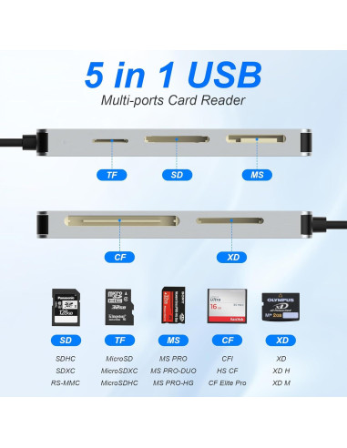 Lector de Tarjetas 5 en 1 Ardaddyn AR-USB-M14 USB-C Lightning