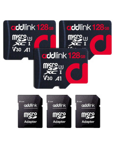 Tarjeta Micro SD 128GB 3-Pack Addlink UHS-1 U3 V30 100MB/s