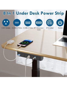 Tira de Alimentación Bajo Escritorio BTU 8 en 1 con USB-C y USB-A 2