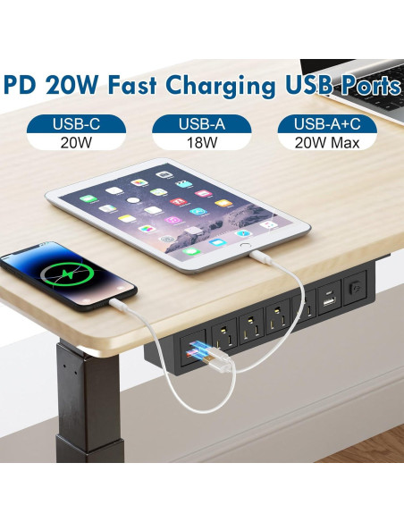 Tira de Alimentación Bajo Escritorio BTU 8 en 1 con USB-C y USB-A