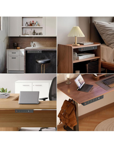 Tira de Alimentación Bajo Escritorio BTU 8 en 1 con USB-C y USB-A