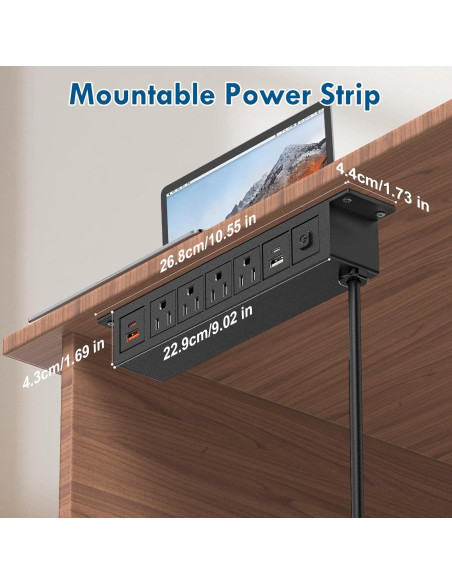Tira de Alimentación Bajo Escritorio BTU 8 en 1 con USB-C y USB-A