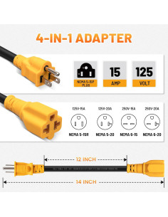 Adaptador de Poder MECMO 12AWG 1 Pie 15A a 20A NEMA 2