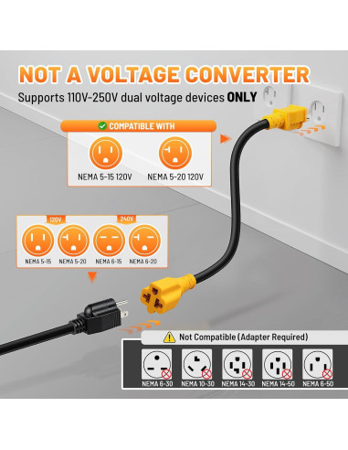 Adaptador de Poder MECMO 12AWG 1 Pie 15A a 20A NEMA
