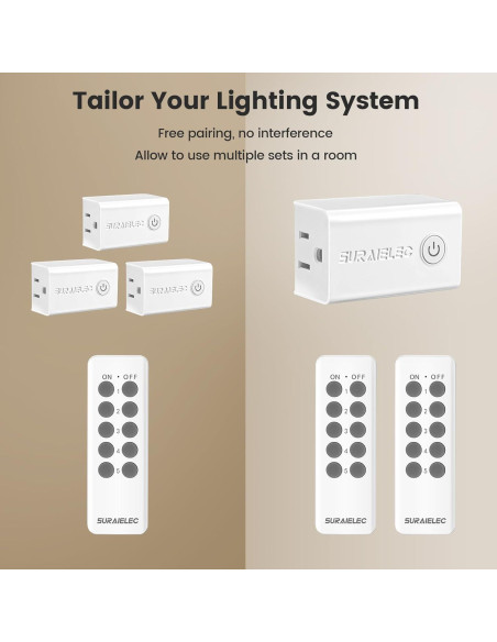Kit Interruptor Enchufe Control Remoto SURAIELEC - 5 Enchufes, 2 Remotos, 15A