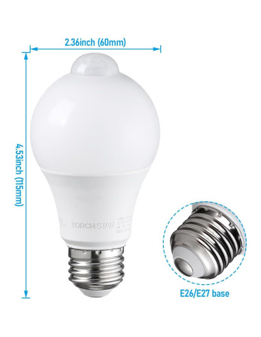 Bombilla LED TORCHSTAR con Sensor de Movimiento 9W 6000K - Paquete de 2