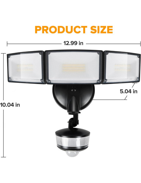 Luz Exterior LED LUTEC 74W 8000 Lúmenes con Sensor IP65