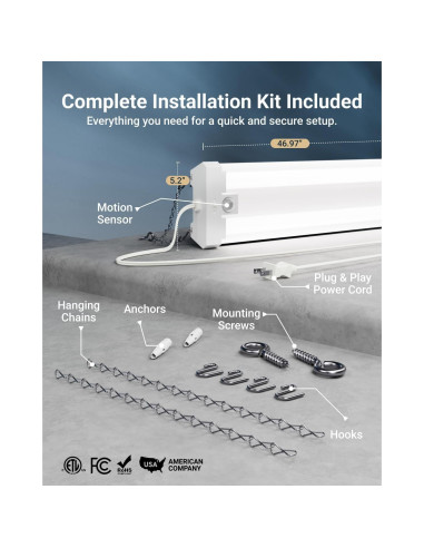 Luz LED de Taller Sunco 40W 5000K con Sensor de Movimiento - Paquete de 4