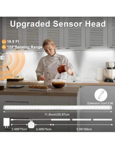 Luces de Gabinete LED Daymeet 30 cm con Sensor de Movimiento - Paquete de 3