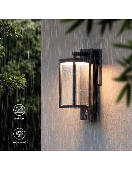 Aplique de luz exterior LED negro con sensor de movimiento 750LM