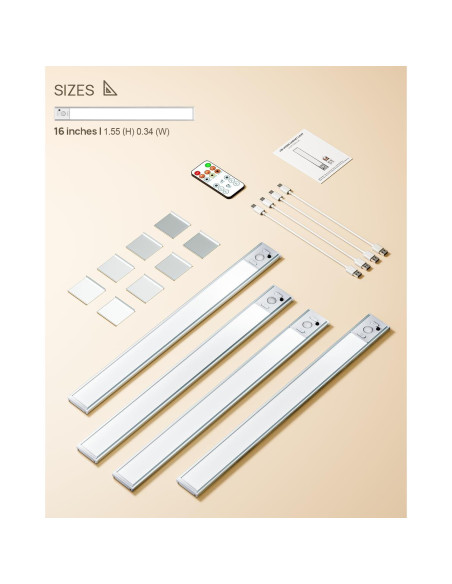 Luces Bajo Gabinete LED LENOMA 40.6cm Control Remoto 4000mAh