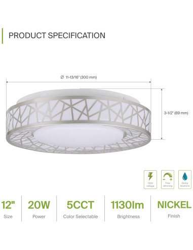 Luz de Techo LED Empotrada ASD 30.48 cm 20W Regulable Niquel
