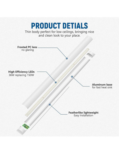 Luz de Taller LED DAKASON 4FT 36W 4320lm Ajustable 3000K/4000K/5000K