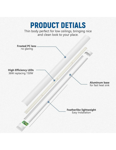 Luz de Taller LED DAKASON 4FT 36W 4320lm Ajustable 3000K/4000K/5000K