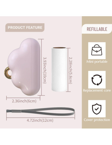 Rodillo de Pelusa Portátil OMINZ 150 Hojas Rosa Recargable