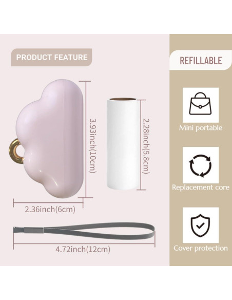 Rodillo de Pelusa Portátil OMINZ 150 Hojas Rosa Recargable