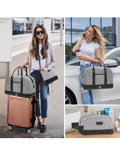 Bolsa de Fin de Semana BOLOSTA Lona Beige 45.7x30.5cm con Compartimento para Zapatos 2