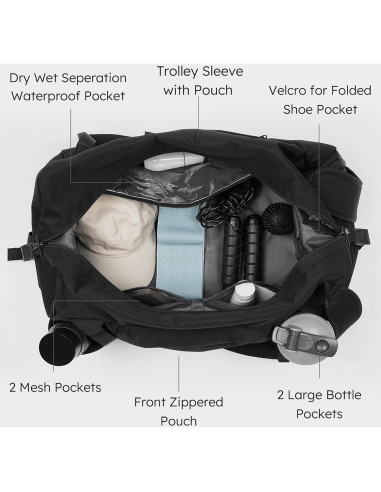 Bolsa de gimnasio impermeable Shenzhenshi 40L con compartimento para zapatos - Negro