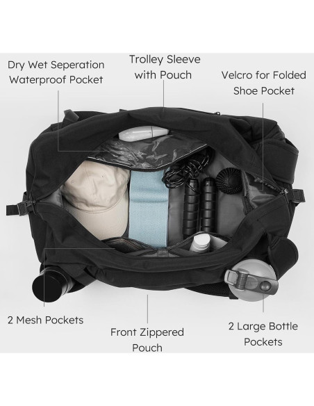 Bolsa de gimnasio impermeable Shenzhenshi 40L con compartimento para zapatos - Negro