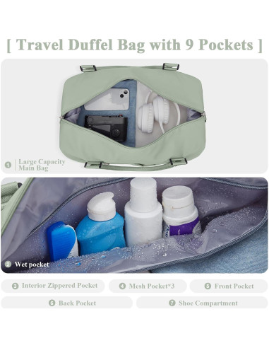 Bolsa de viaje tipo duffel HYC00 con compartimento para zapatos 56x17x45 cm