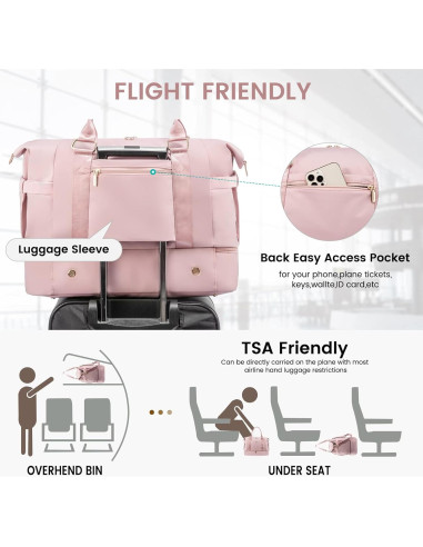 Bolsa de gimnasio LOVEVOOK Rosa Claro con puerto USB y compartimentos