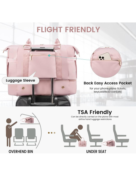 Bolsa de gimnasio LOVEVOOK Rosa Claro con puerto USB y compartimentos