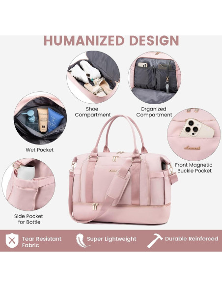 Bolsa de gimnasio LOVEVOOK Rosa Claro con puerto USB y compartimentos