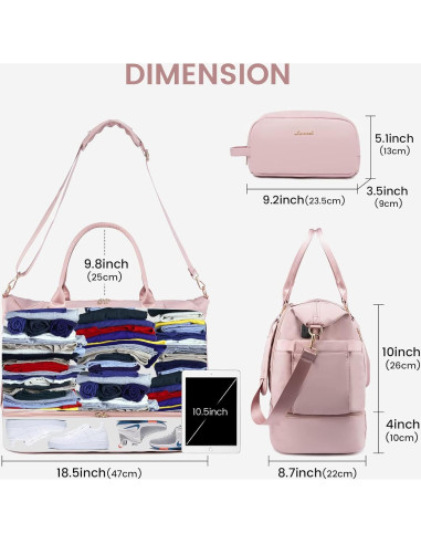 Bolsa de gimnasio LOVEVOOK Rosa Claro con puerto USB y compartimentos