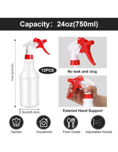Gerrii 12 Botellas Spray Plástico 750 ml con Boquilla Ajustable 2