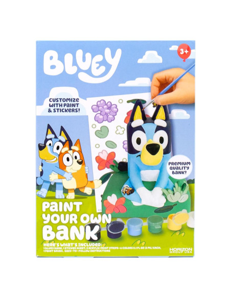 Banco de Cerdo Pintable Bluey con 12 Pinturas y Stickers