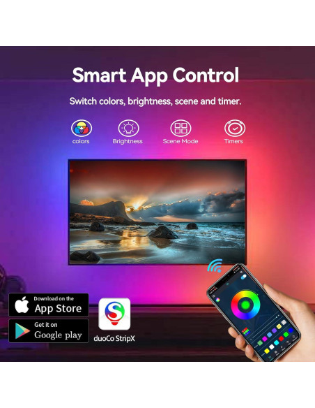 Fondo de luz LED DTQJ 5m RGBIC para TV 55-70" con APP