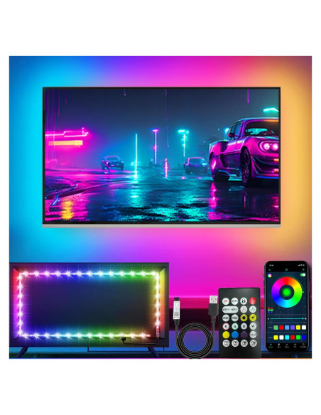 Luces LED RGB para TV 16.4ft, Control APP Bluetooth, Sincronización Música